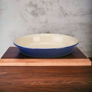 New VNTG Stoneware LE CREUSET Blue Ceramic Bake &Share Pie Dish Pie Quiche Plate